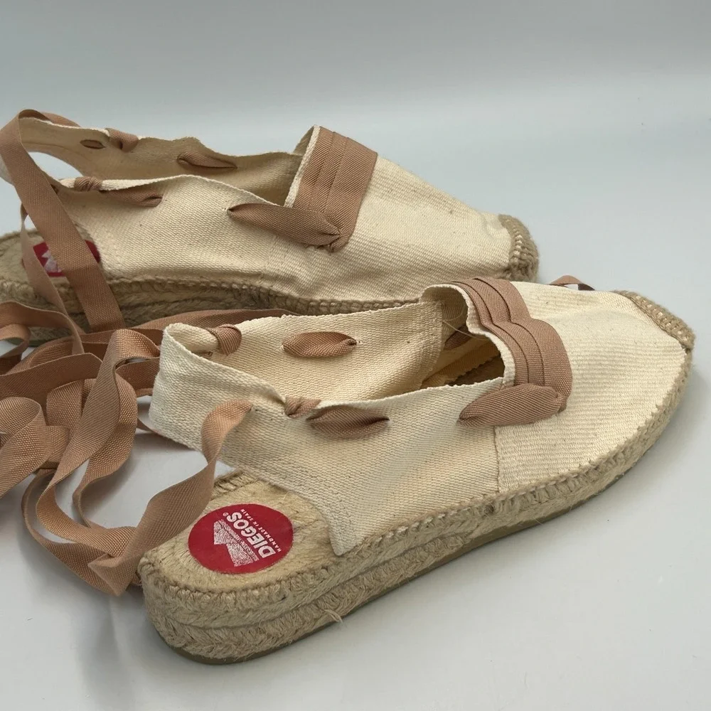 Diegos® Handmade Spanish‎ Espadrilles Catalina White Wedge Lace up Shoes Size 38
